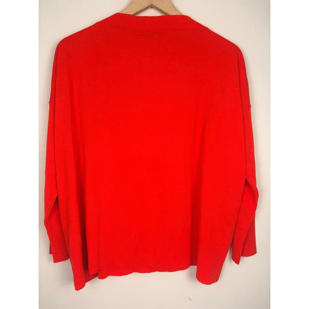 NWT J.Crew Button Shoulder Boatneck Sweater Red L/XL Cotton Blend